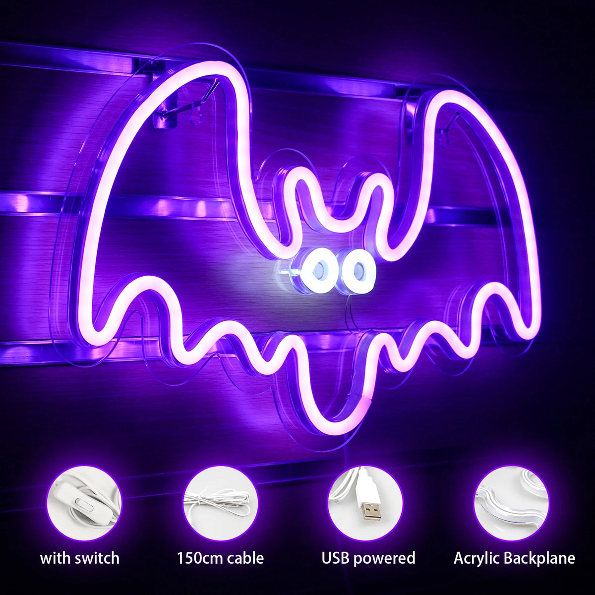 Fladdermus – LED-neonskylt (5 V USB)