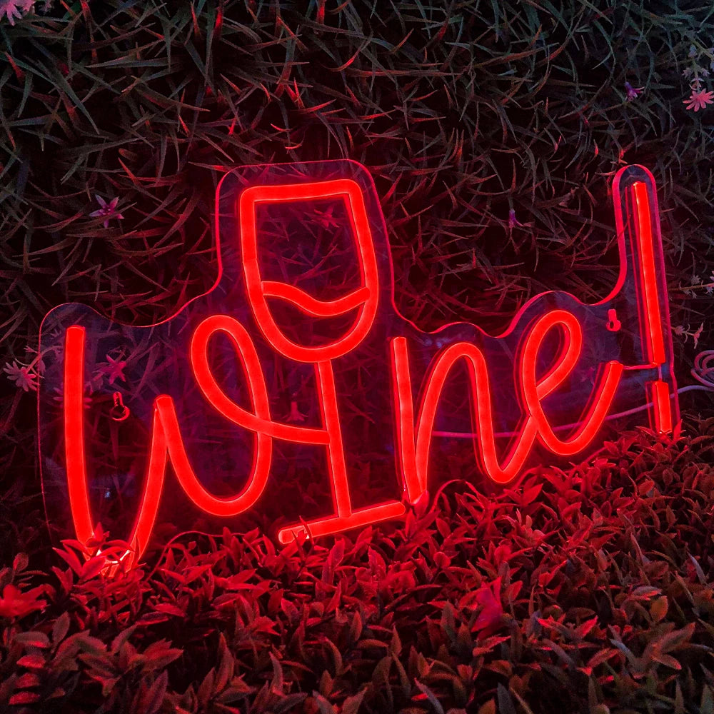 Wine – Vinglas som ersätter i – LED-ljusskylt (5 V USB)