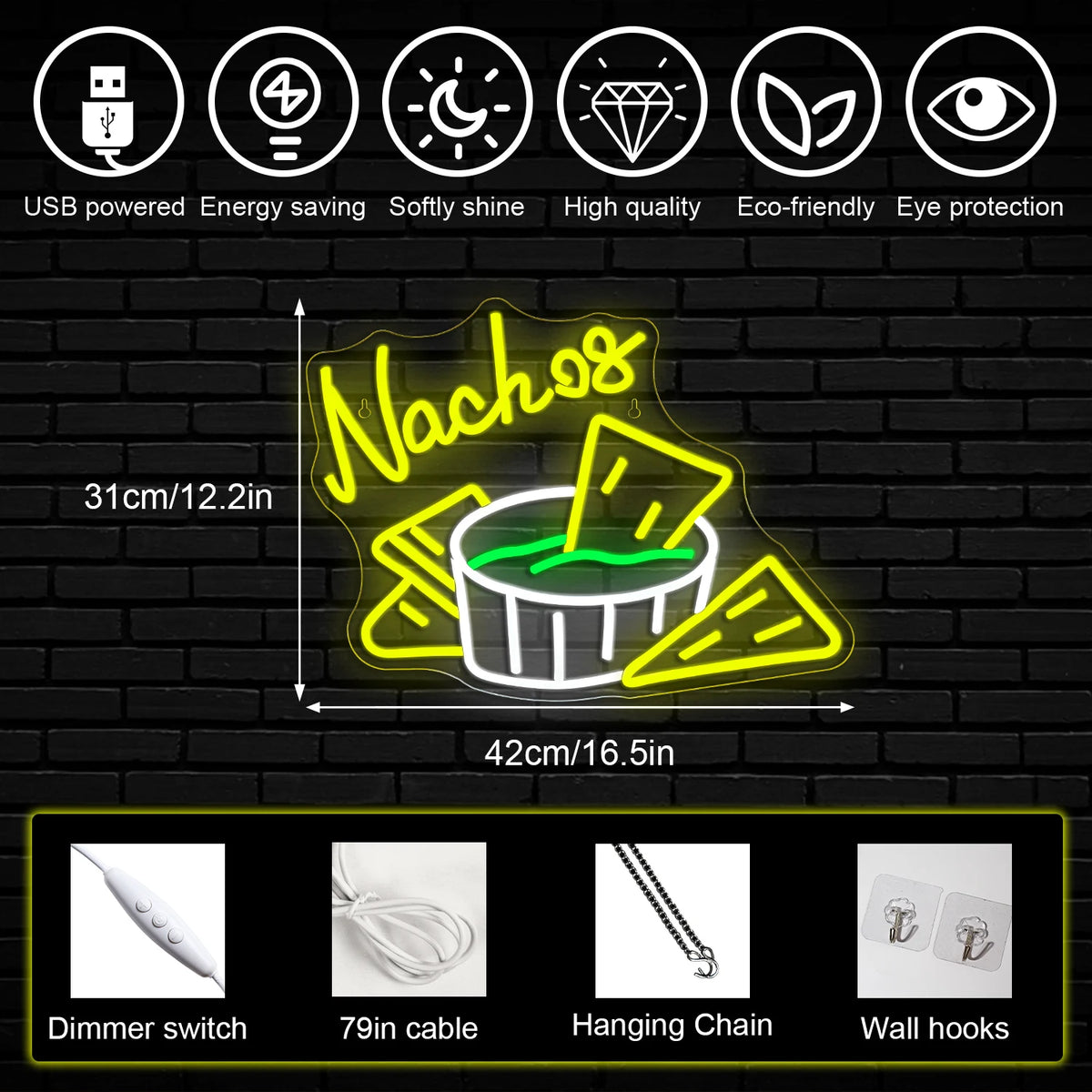 Nachos – Tortillachips och dipp – LED-ljusskylt (5 V USB)