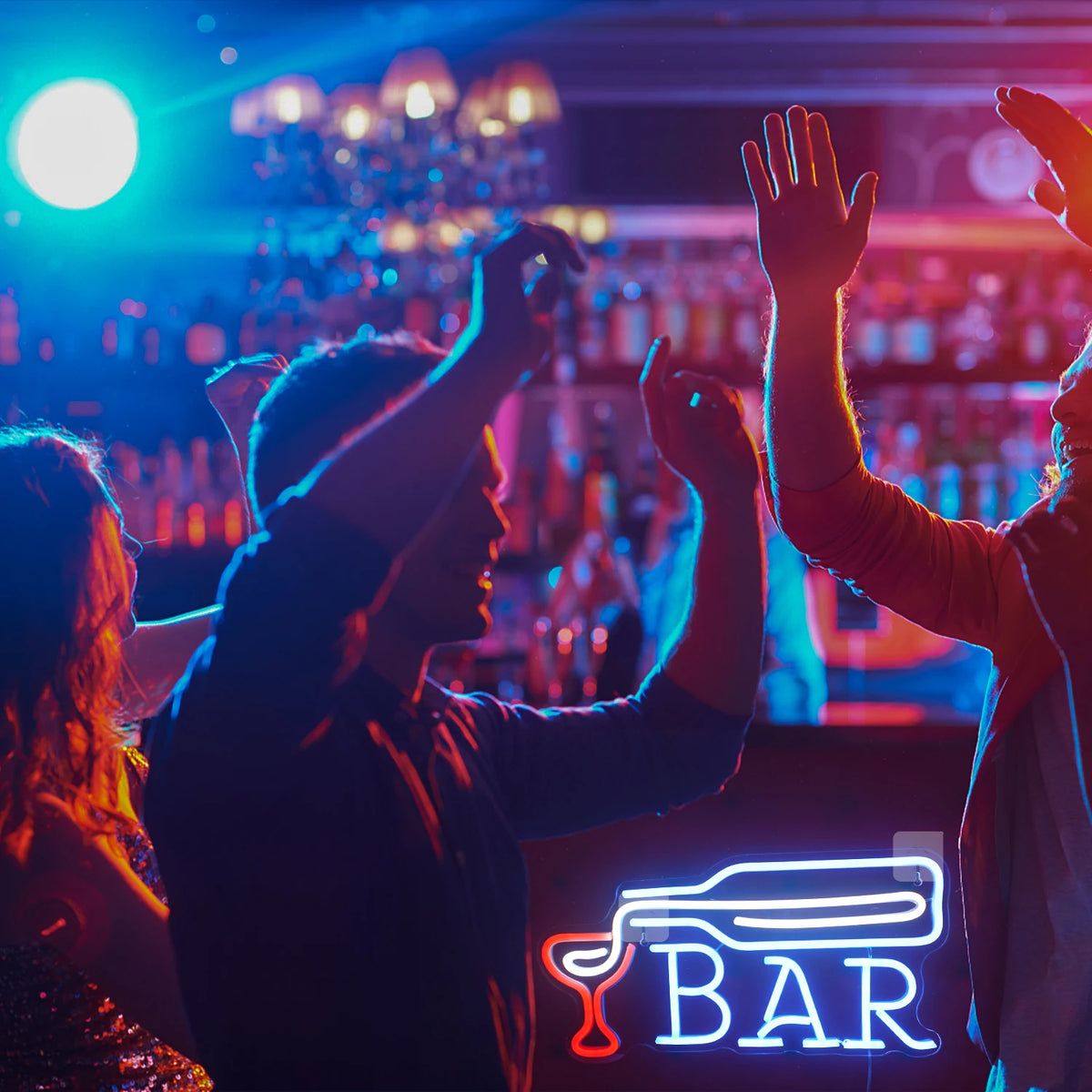 BAR – Vinflaska som häller i ett glas – LED-ljusskylt (5 V USB)