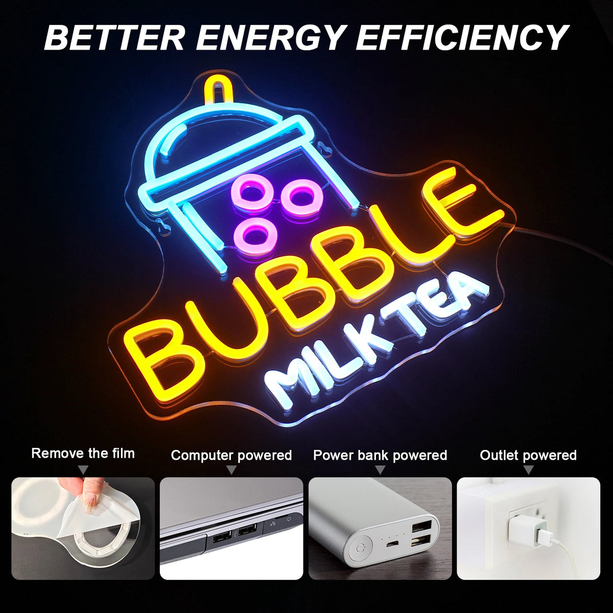 BUBBLE MILK TEA – Mugg med bubbelte – LED-ljusskylt (5 V USB)