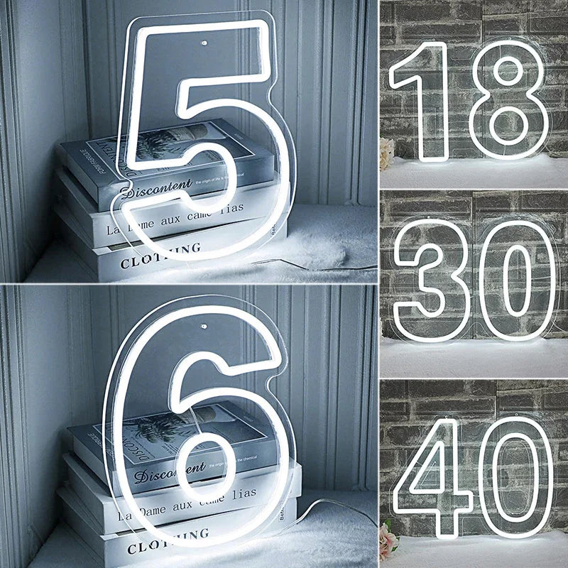 Födelsedagssiffror 0–9 – LED-neonskylt (5 V USB)