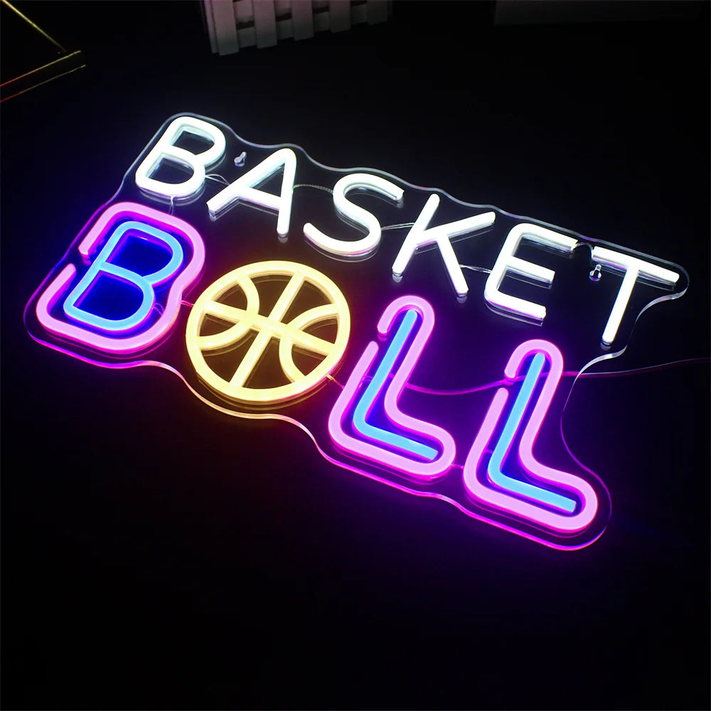 BASKET BALL – Basketboll i stället för A i BALL – LED-neonskylt (5 V USB)