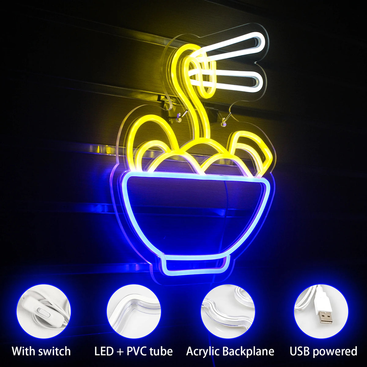 Ramennudlar – LED-neonskylt (5 V USB)