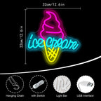 Ice Cream – Glasstrut ovanför texten – LED-ljusskylt (5 V USB)