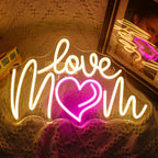 Love Mom – Hjärta som ersätter O – LED-neonskylt (5 V USB)
