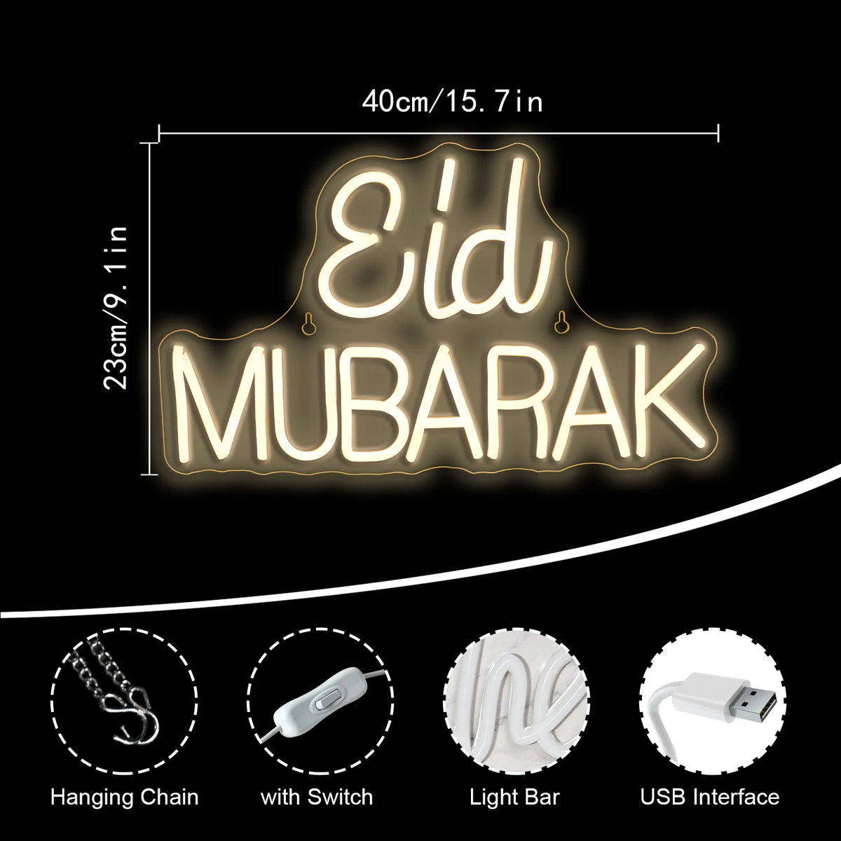 Eid Mubarak – LED-neonskylt (5 V USB)