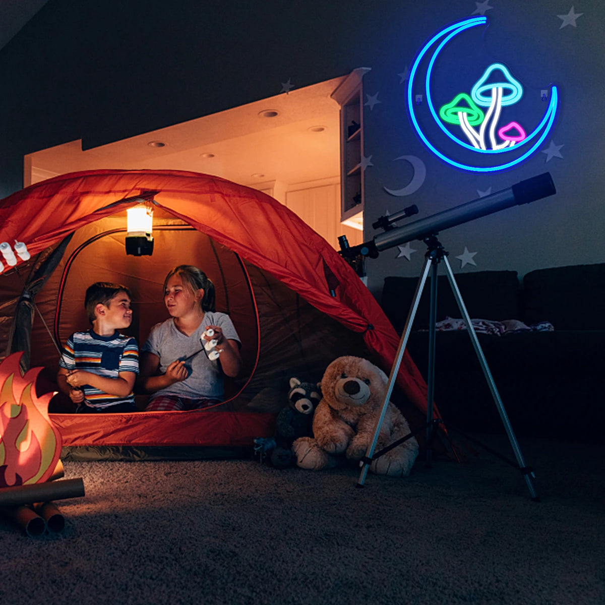 Måne och svamp – LED-neonskylt (5 V USB)