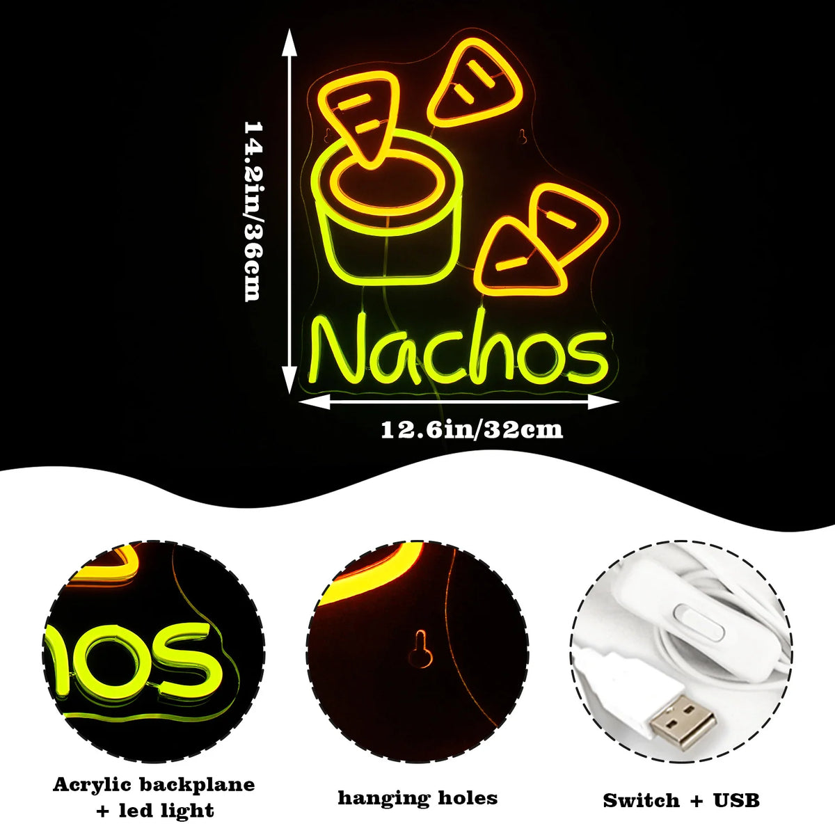 Nachos – Tortillachips och dipp – LED-ljusskylt (5 V USB)