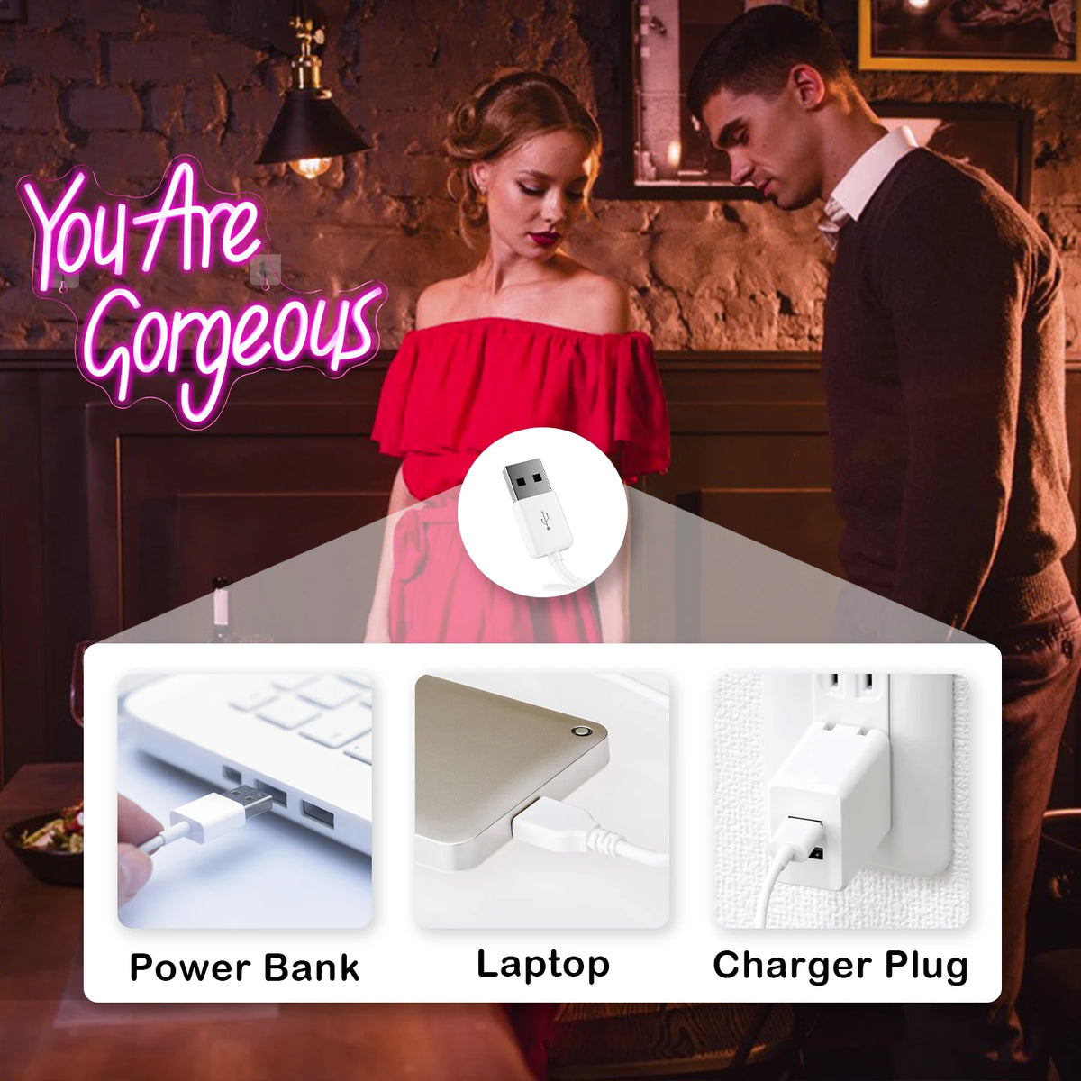 You Are Gorgeous – LED-ljusskylt (5 V USB)