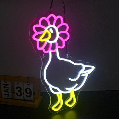 Rosa Vit Anka 5V USB LED Ljusskylt - Budgetvänlig