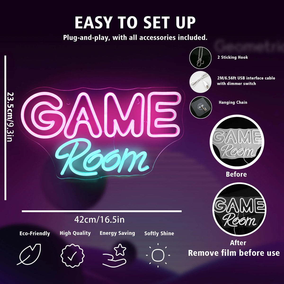 Game Room – LED-neonskylt (5 V USB)