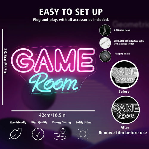 Game Room – LED-neonskylt (5 V USB)
