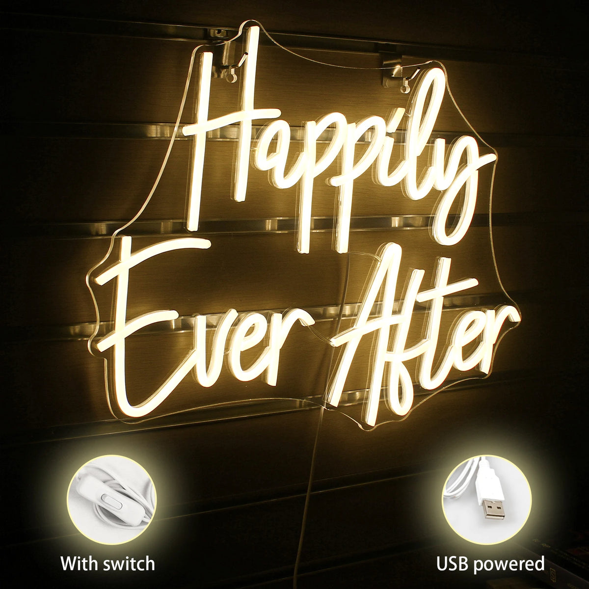 Happily Ever After – Handskriven stil – LED-neonskylt (5 V USB)