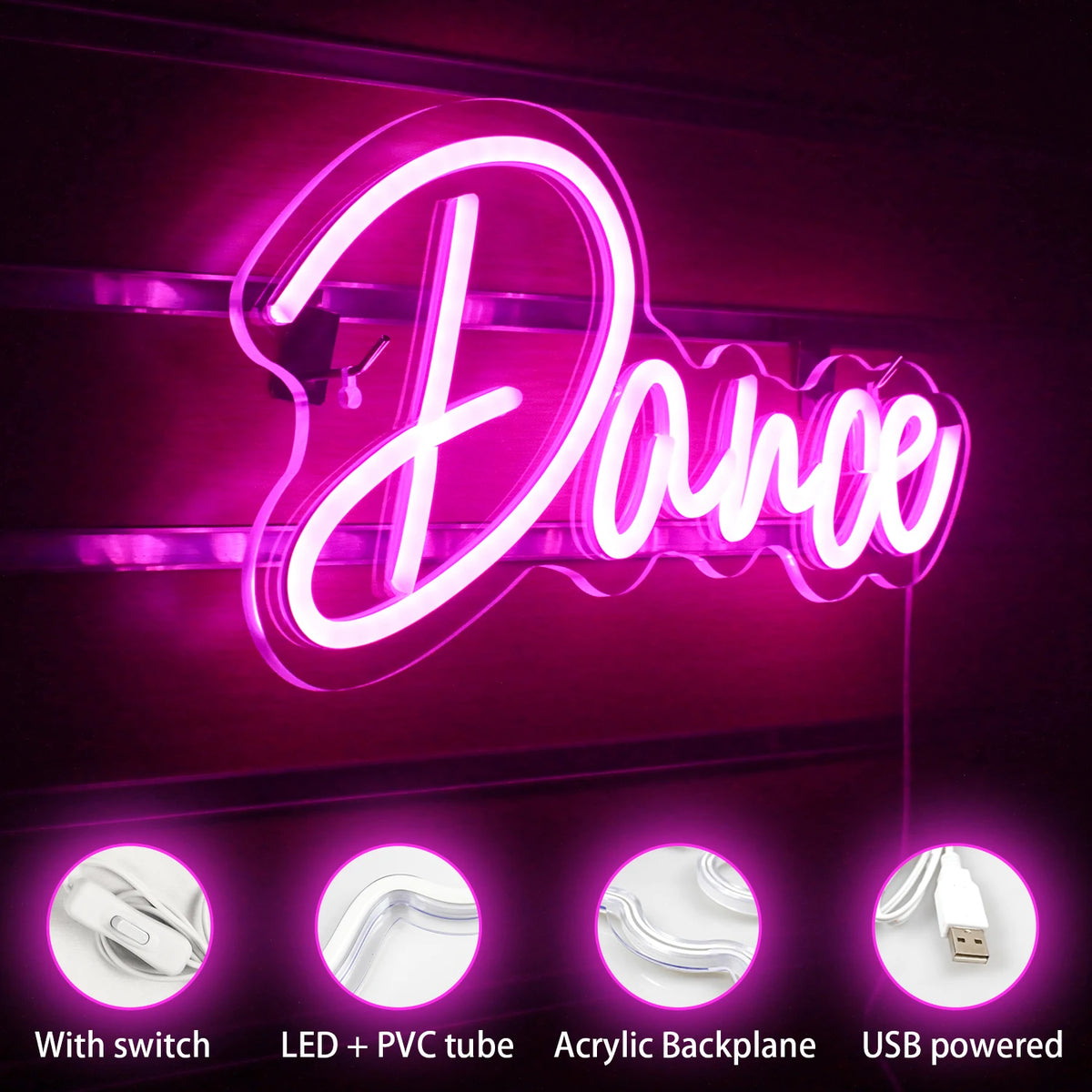 Dance – LED-neonskylt (5 V USB)