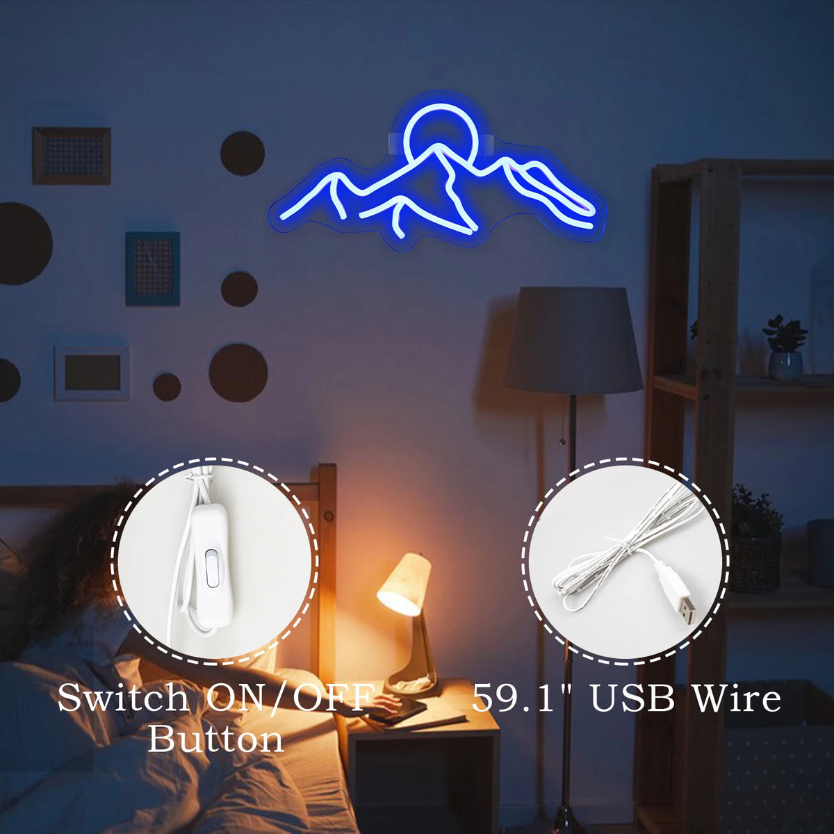 Berg och solnedgång – LED-neonskylt (5 V USB)