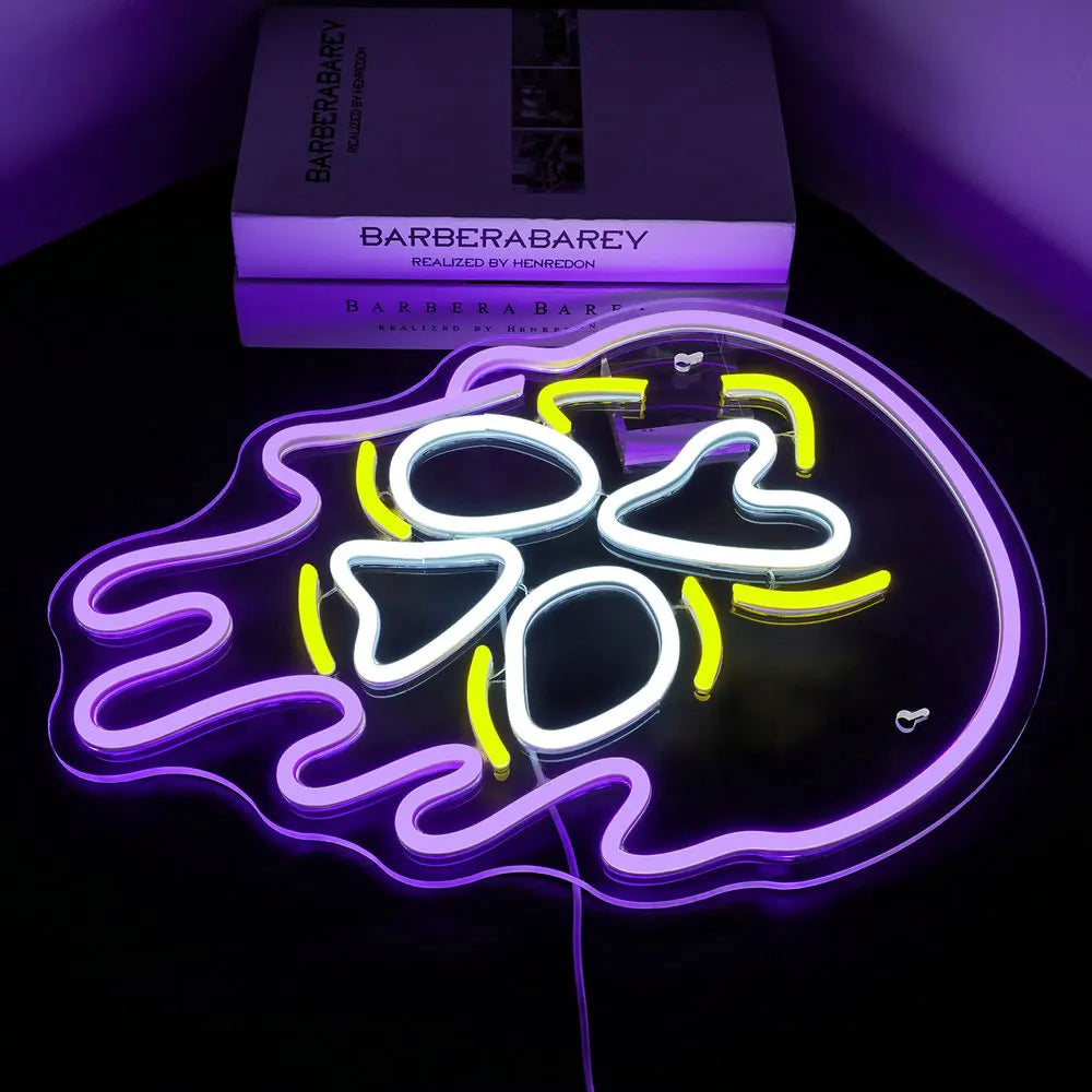Lila droppande dödskalle – LED-neonskylt (5 V USB)