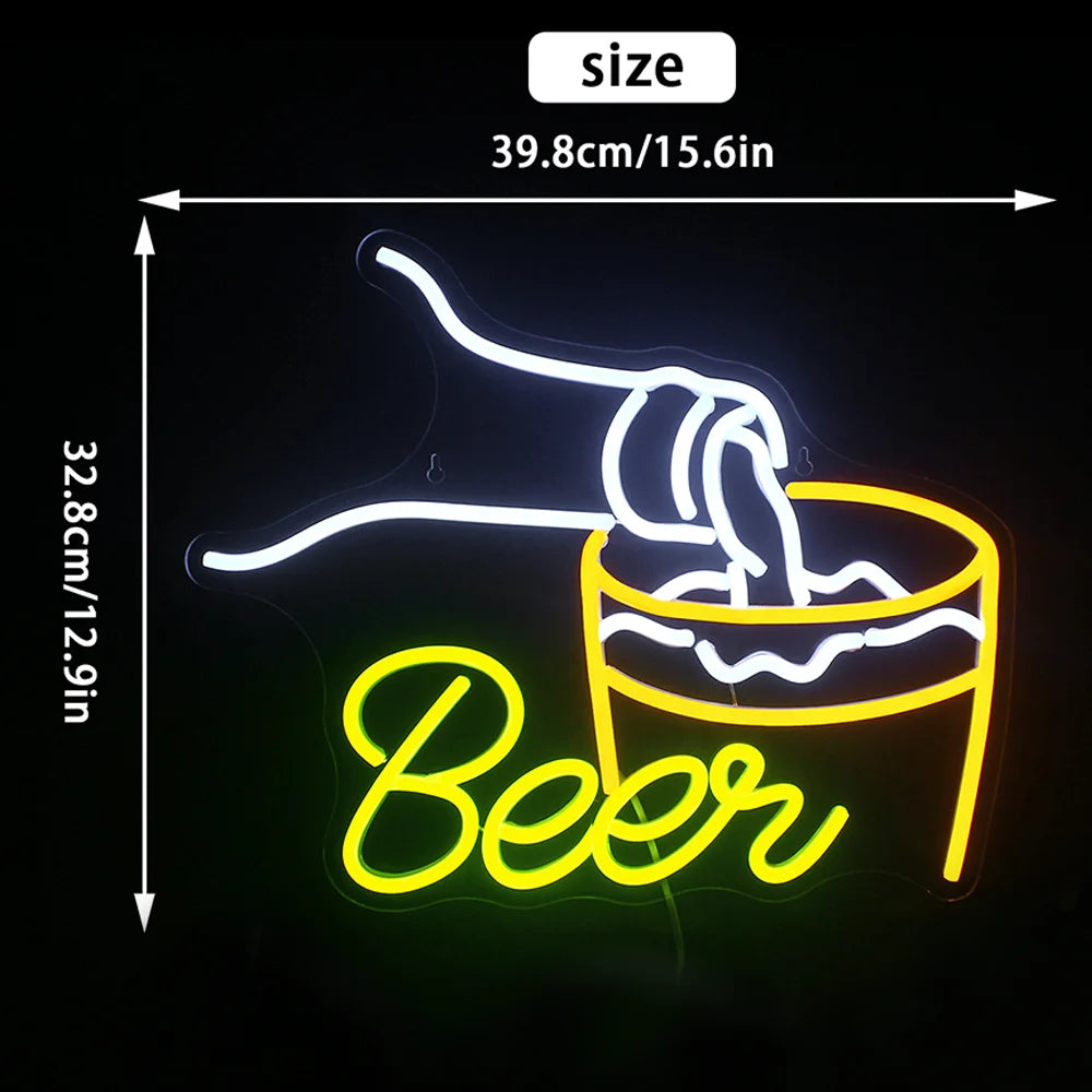 Beer – Öl som hälls i ett glas – LED-ljusskylt (5 V USB)