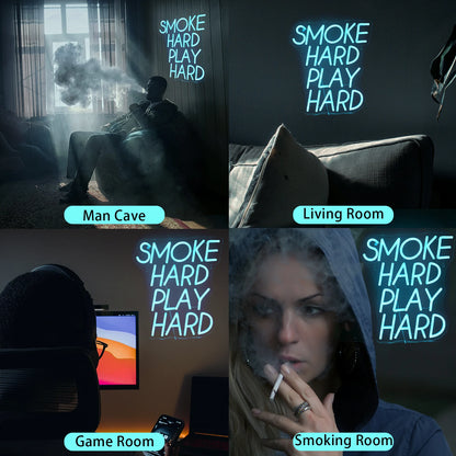 Smoke Hard Play Hard 5V USB LED Ljusskylt - Prisvärd