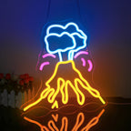 Bilden visar en levande LED-neonskylt i form av en vulkan.