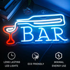 BAR – Vinflaska som häller i ett glas – LED-ljusskylt (5 V USB)