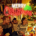 Merry Christmas – Julgran och stjärna – LED-neonskylt (5 V USB)