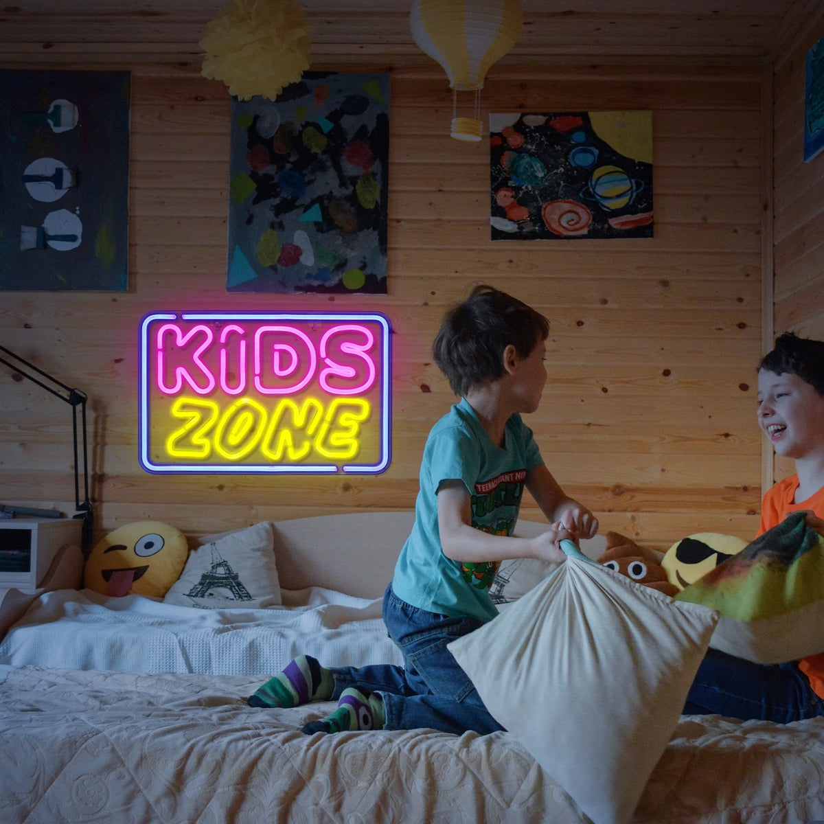 KIDS ZONE – Rektangulär ram – LED-neonskylt (5 V USB)