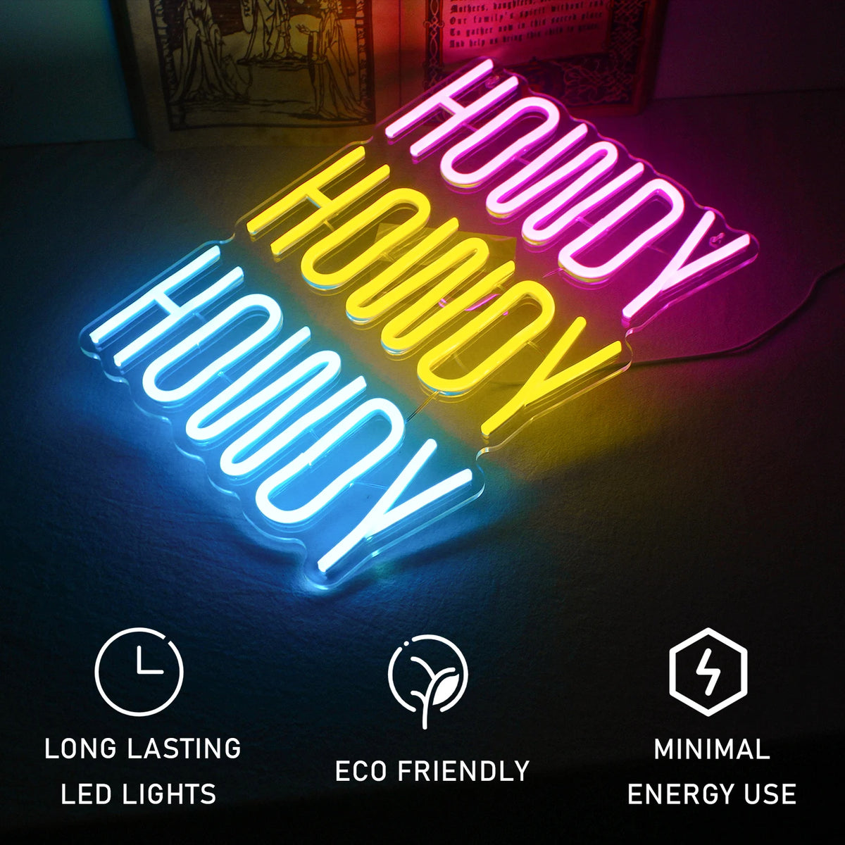 HOWDY HOWDY HOWDY – LED-neonskylt (5 V USB)