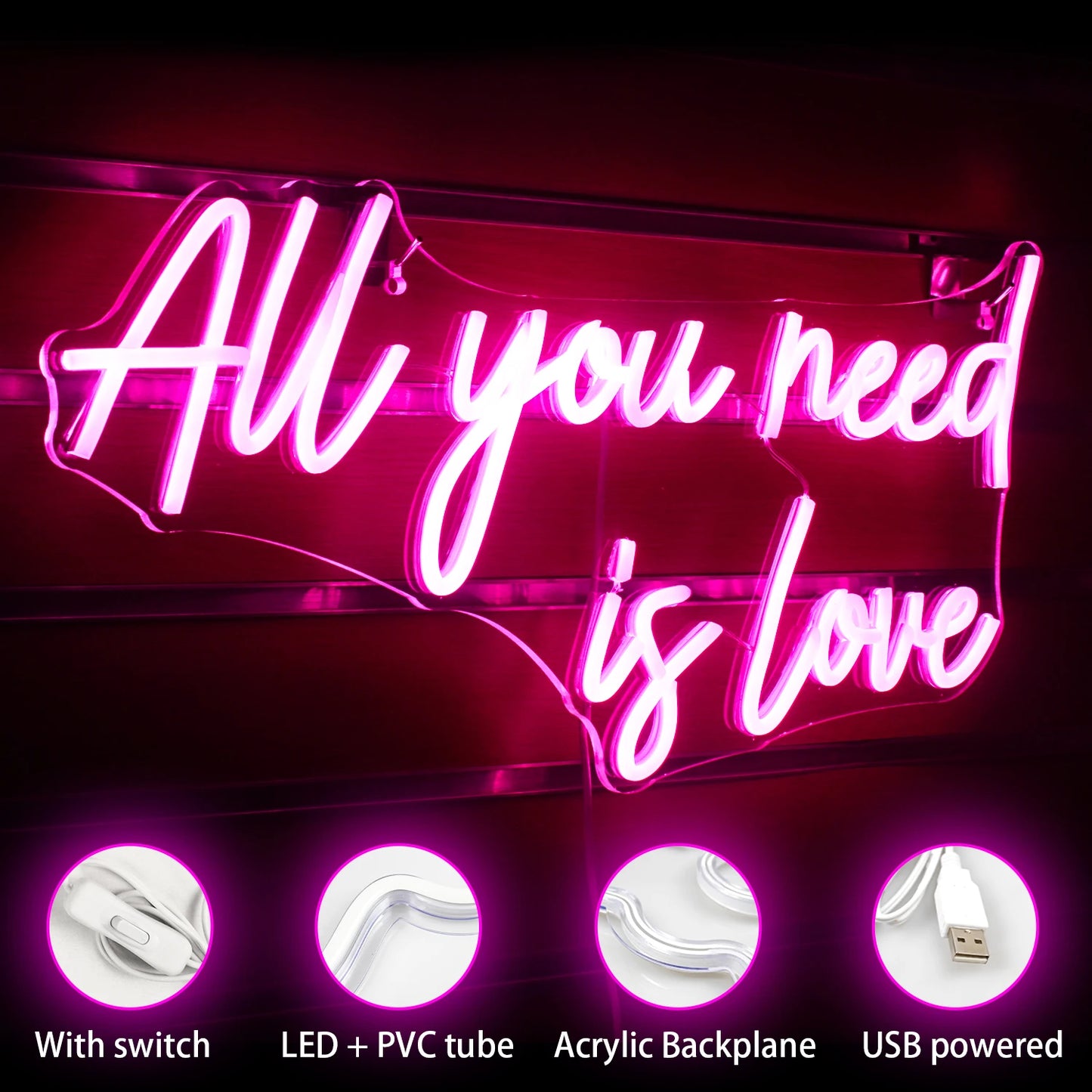 All You Need is Love 5V USB LED Ljusskylt - Prisvänlig