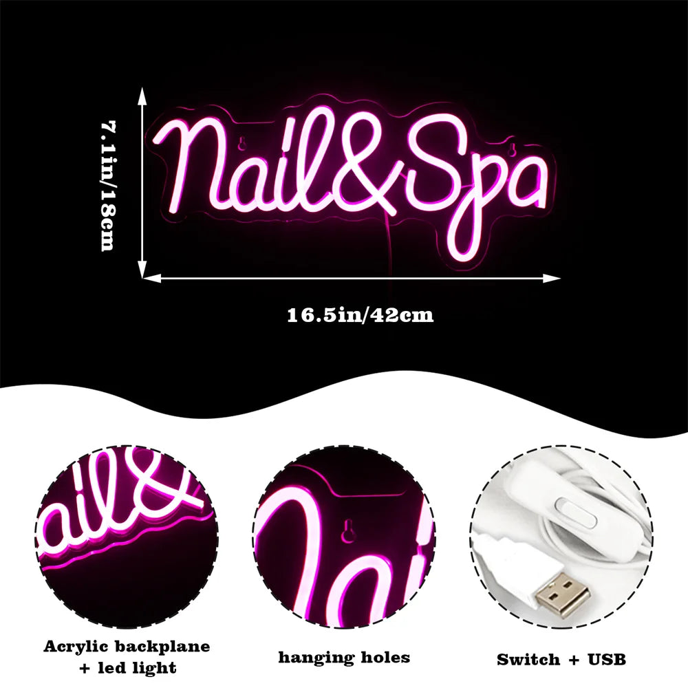 Nail & Spa – LED-ljusskylt (5 V USB)