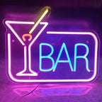 BAR – Cocktailglas och rektangulär kant – LED-ljusskylt (5 V USB)