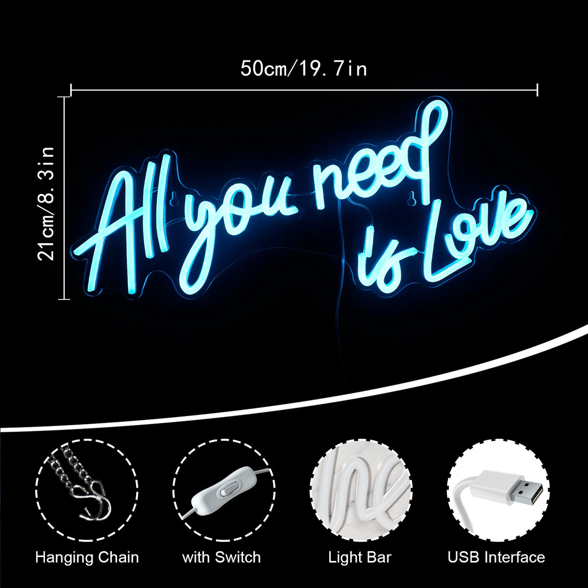 Allt Du Behöver Är Kärlek 5V USB LED Ljusskylt - Prisvänlig