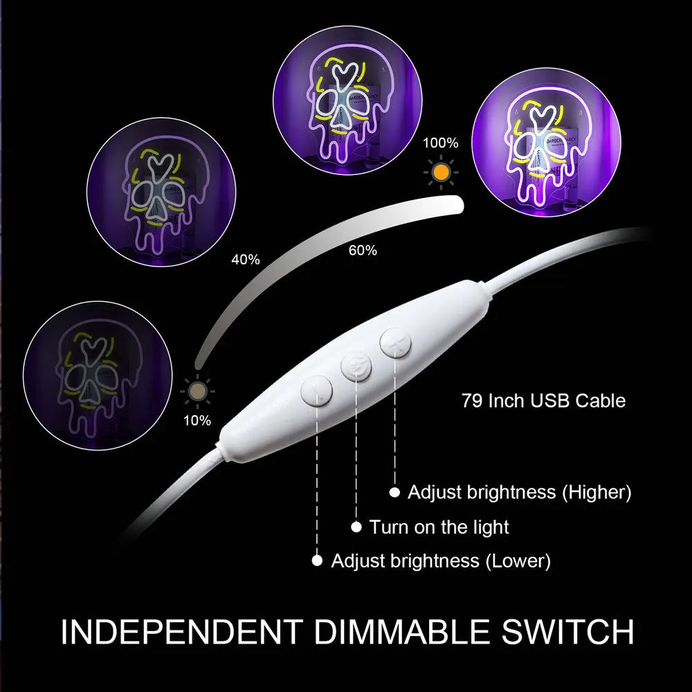 Lila droppande dödskalle – LED-neonskylt (5 V USB)