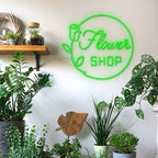 Flower SHOP – Ros och rund ram – LED-neonskylt (5 V USB)