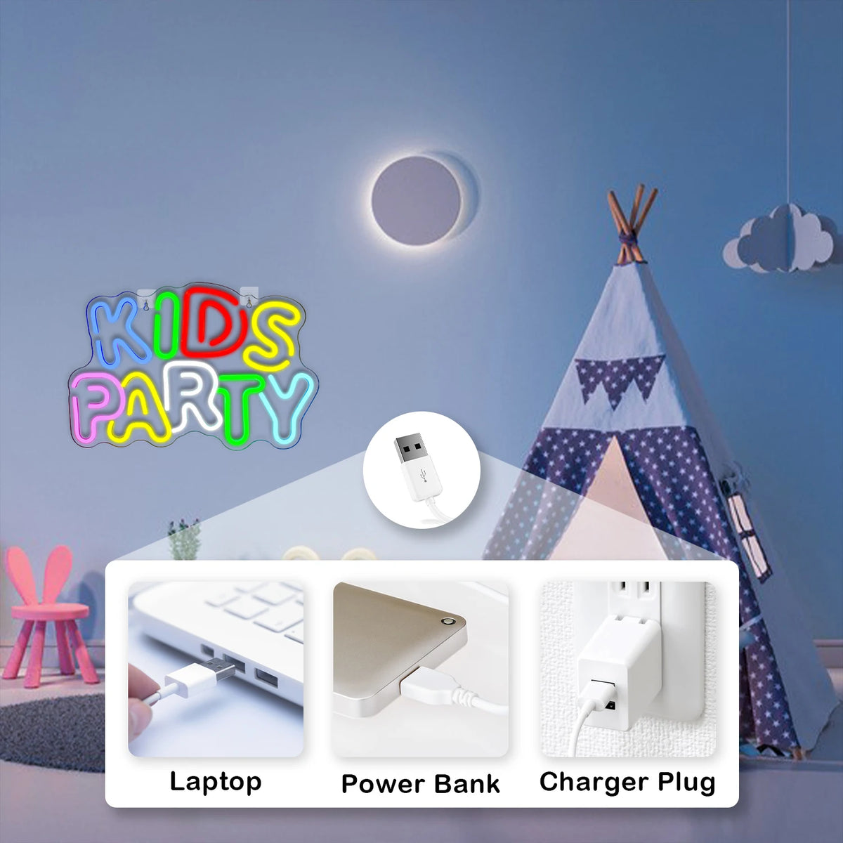 Kids Party – LED-neonskylt (5 V USB)