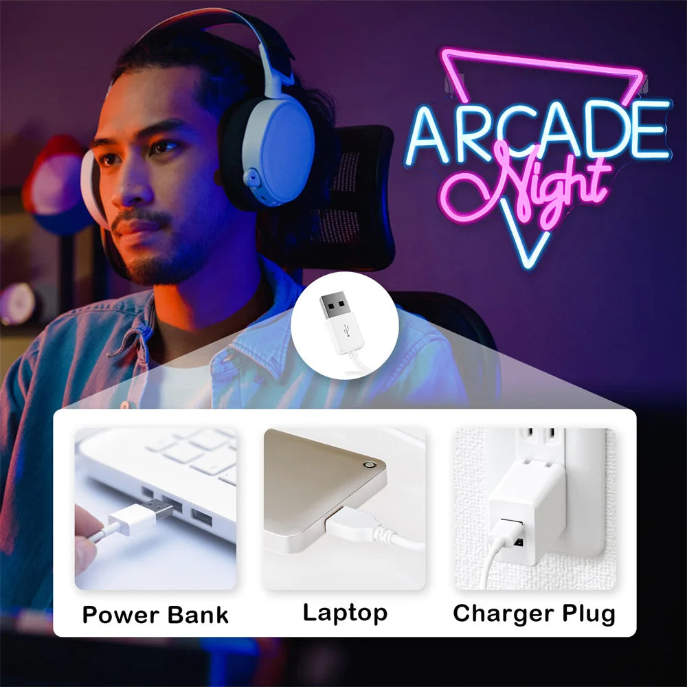Arcade Night 5V USB LED Ljusskylt - Budgetvänlig