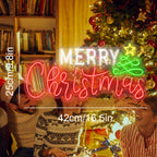 Merry Christmas – Julgran och stjärna – LED-neonskylt (5 V USB)