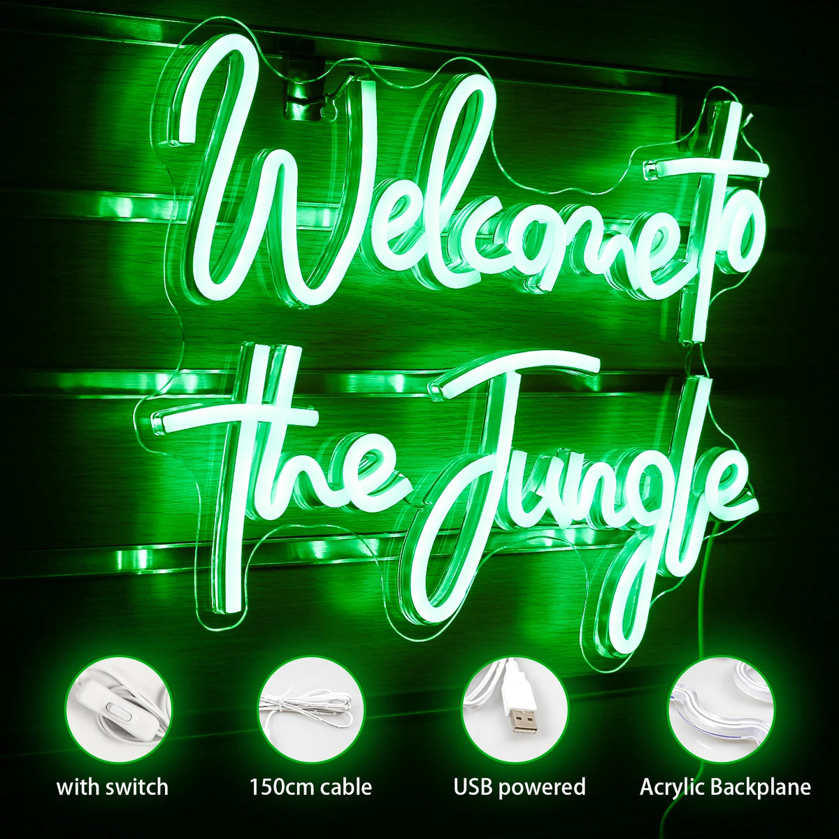 Välkommen till djungeln 5V USB LED Neonskylt - Budgetvänlig