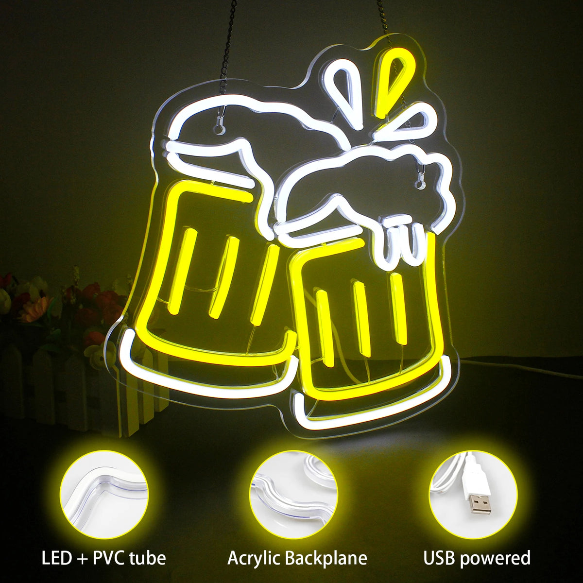 Skålande ölglas – LED-ljusskylt (5 V USB)