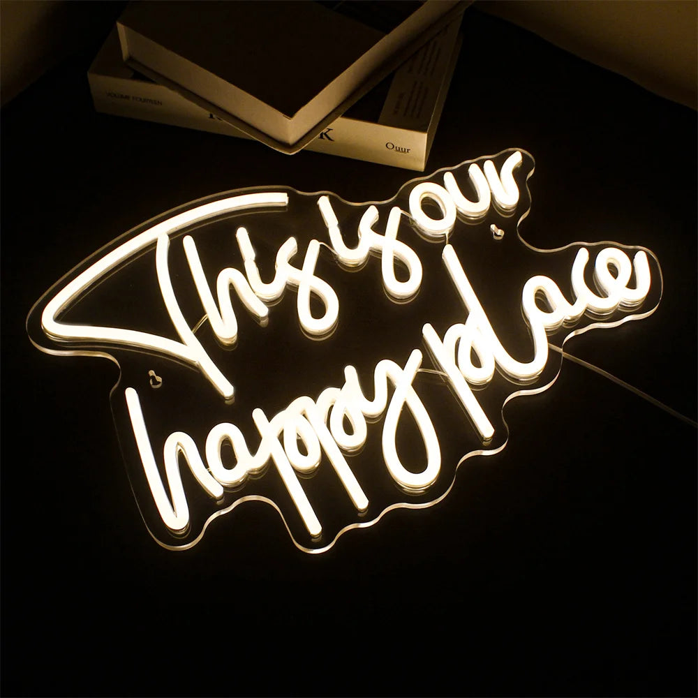 This is our happy place – LED-neonskylt (5 V USB)