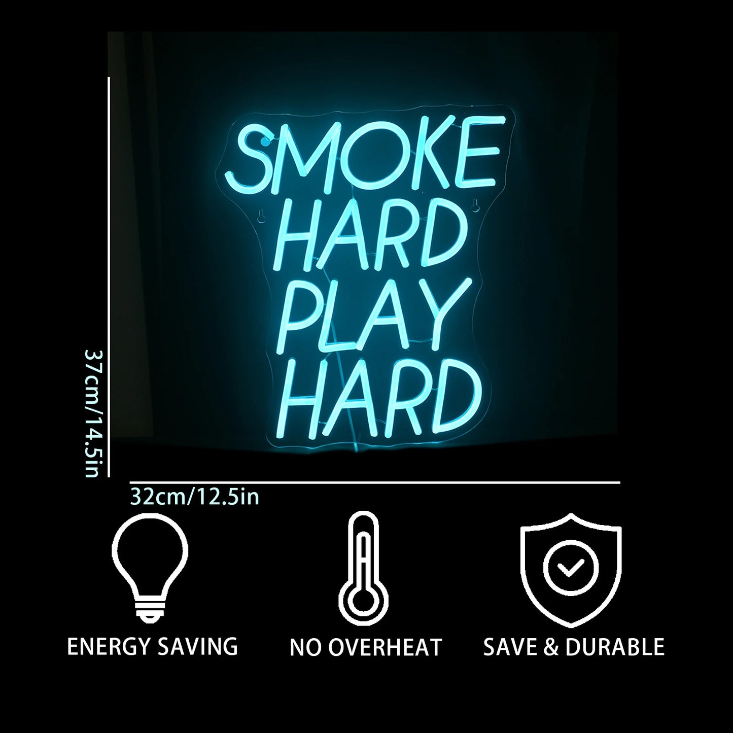 Smoke Hard Play Hard 5V USB LED Ljusskylt - Prisvärd