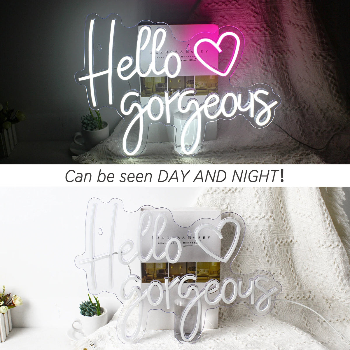 Hello Gorgeous – Hjärta – LED-ljusskylt (5 V USB)