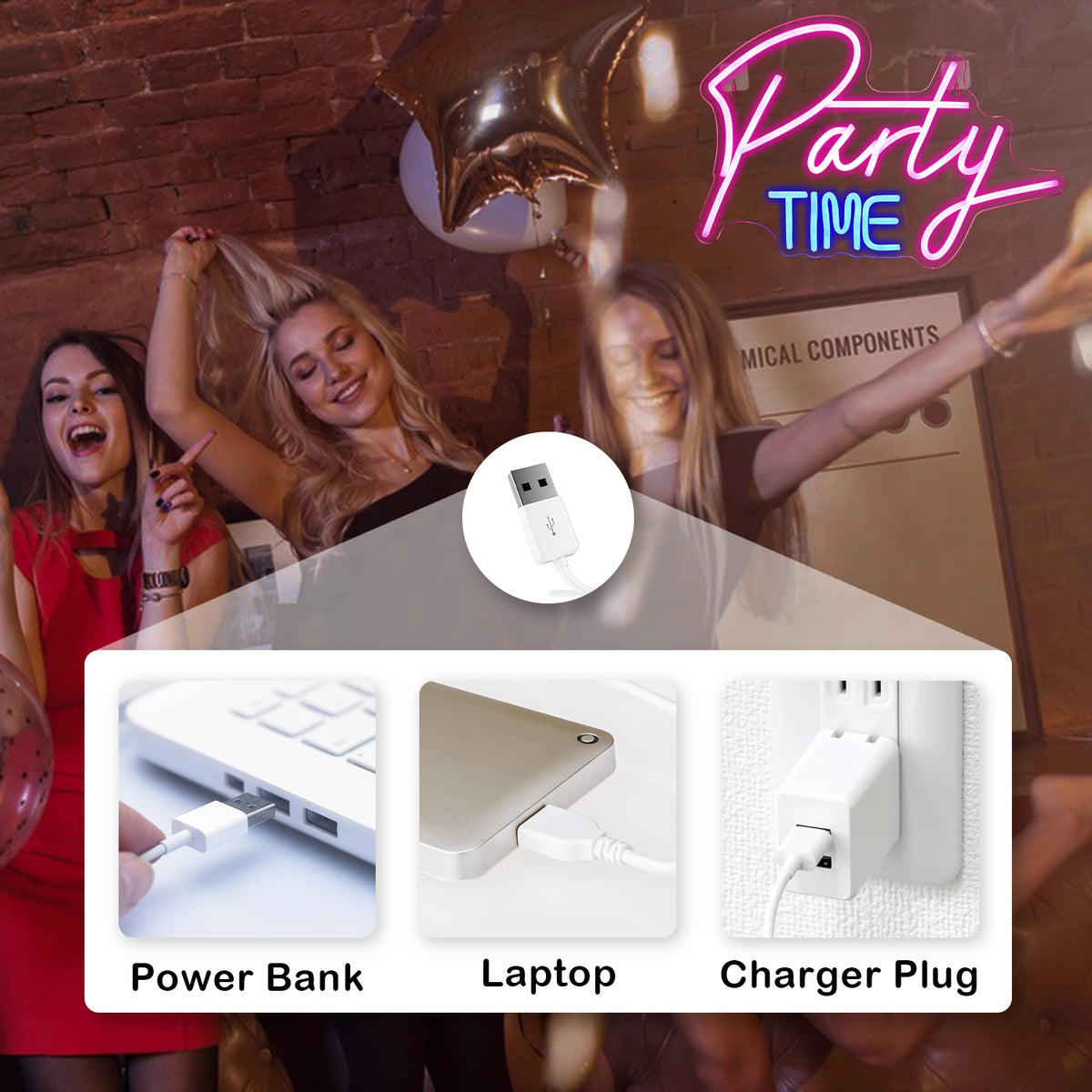 Party Time – LED-neonskylt (5 V USB)