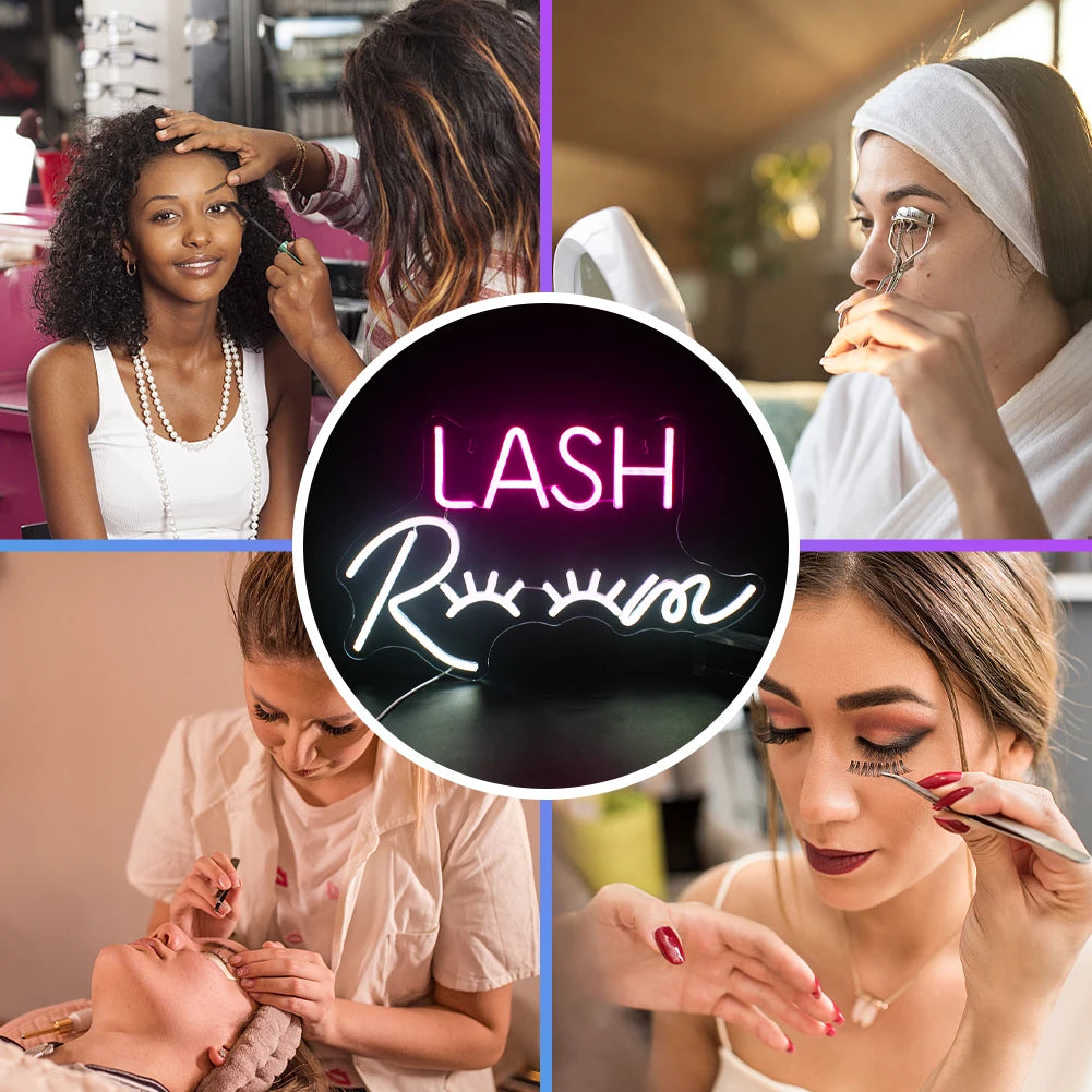 LASH ROOM – Ögonfransar i stället för O-bokstäverna – LED-ljusskylt (5 V USB)
