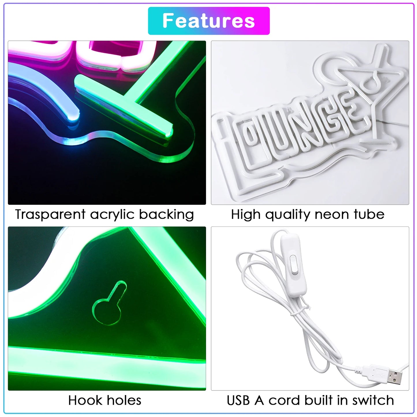 Cocktails Lounge 5V USB LED Ljusskylt - Budgetvänlig