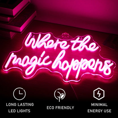 Where The Magic Happens 5V USB LED Ljusskylt - Budgetvänlig