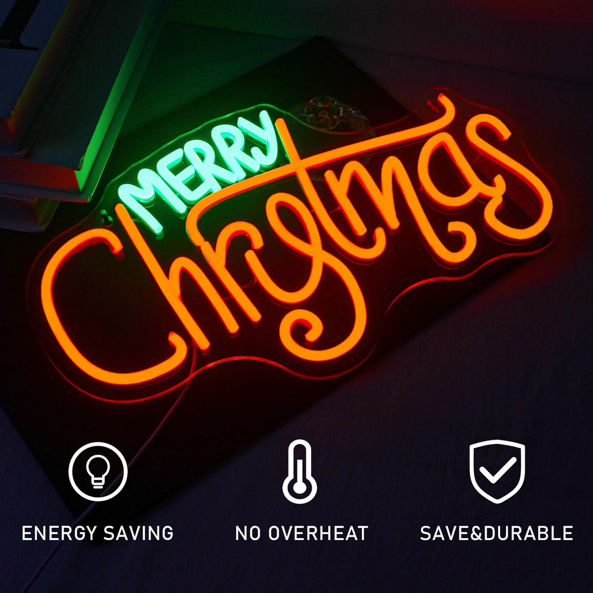 Merry Christmas – Skrivstil – LED-neonskylt (5 V USB)