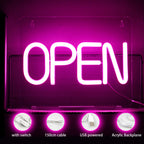 Open – Tydliga tryckbokstäver – LED-ljusskylt (5 V USB)