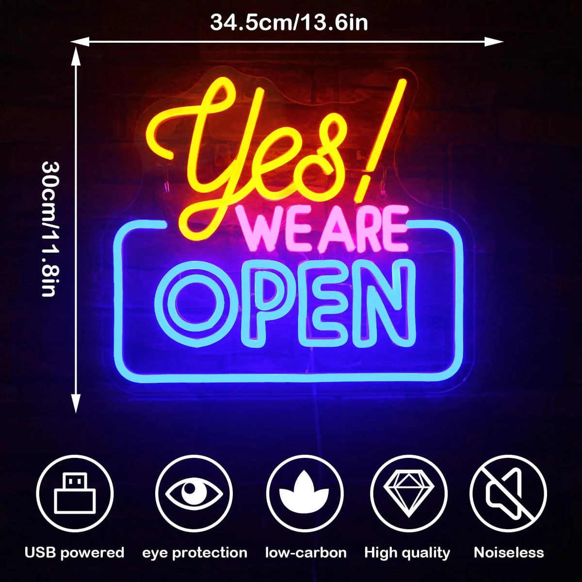 “Yes We Are Open” (rektangulär ram) – LED-neonskylt (5 V USB)