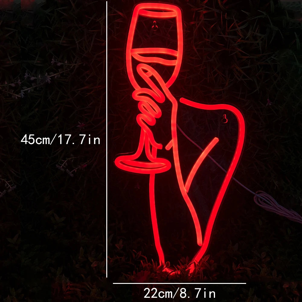 Kvinnors Vinglas 5V USB LED Ljusskylt - Prisvärd